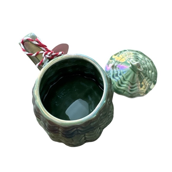 Anthropologie Merry Luster Holly Tree Lidded Stoneware Coffee Tea Mug Cup NWT - Picture 4 of 8